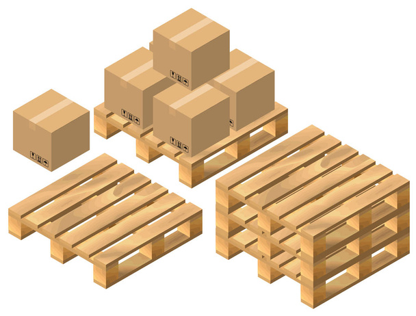 Set pallet and cardboard boxes - Vector, Image