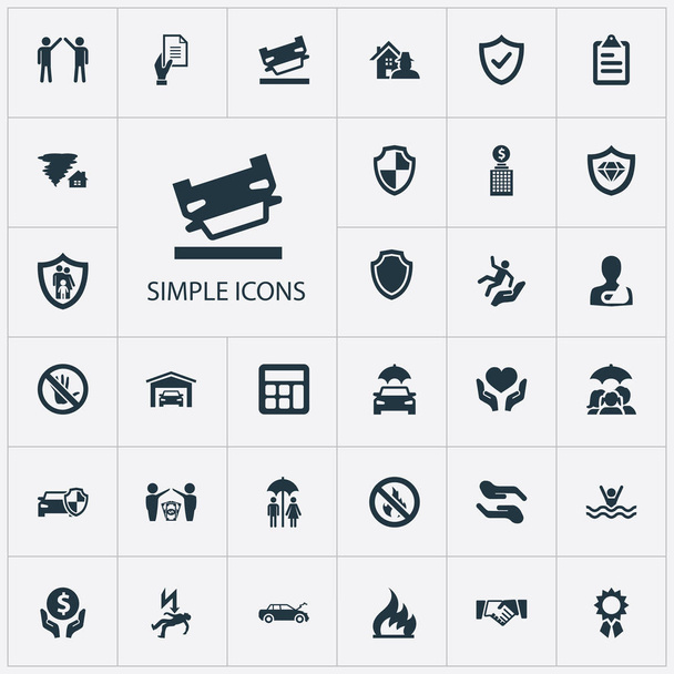 Vector Illustration Set Of Simple Warrant Icons. Elements Questionaire, Accounting, Shield And Other Synonyms Couple, Wreck And Hurricane. - Vector, Image