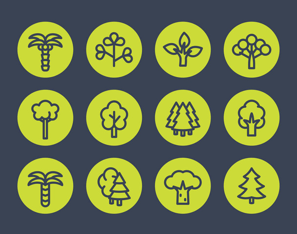 Trees line icons set - Wektor, obraz