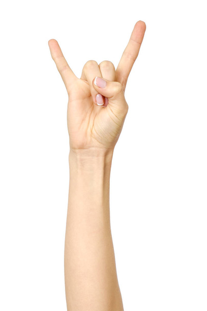 Woman's hand showing Rock gesture - 写真・画像