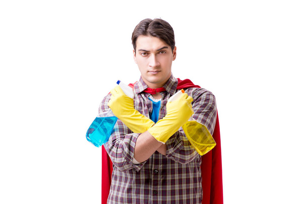 Super hero cleaner isolated on white - Photo, Image