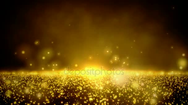 Partículas doradas brillantes con luz dorada y nubes. Fondo abstracto
. - Metraje, vídeo