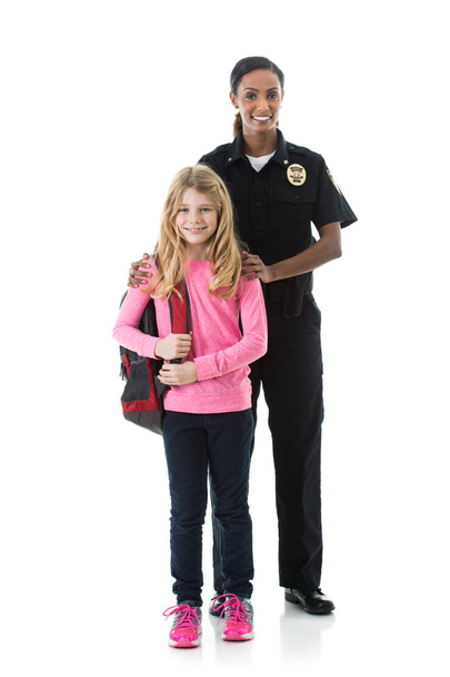 Police: Female Officer Stands With Girl Student - Fotografie, Obrázek