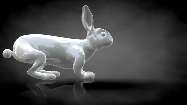 representación 3d de un conejo reflectante sobre un fondo negro oscuro
 - Foto, imagen