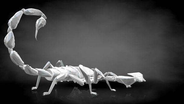 3D рендеринг отражающего скорпиона на темном черном фоне
 - Фото, изображение