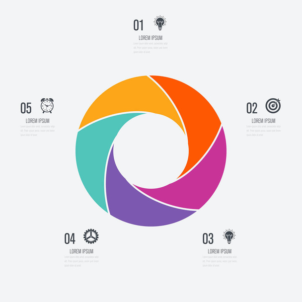 Infographics template 5 options with circle - Vektori, kuva