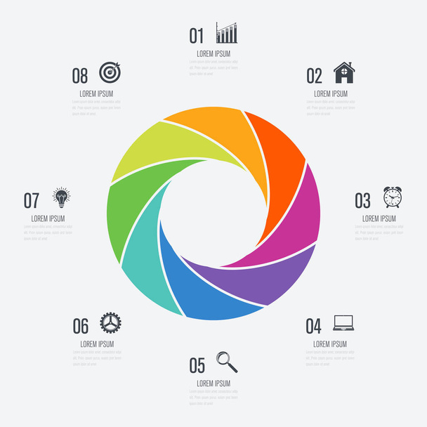 Infographics template 8 options with circle - Vector, Imagen