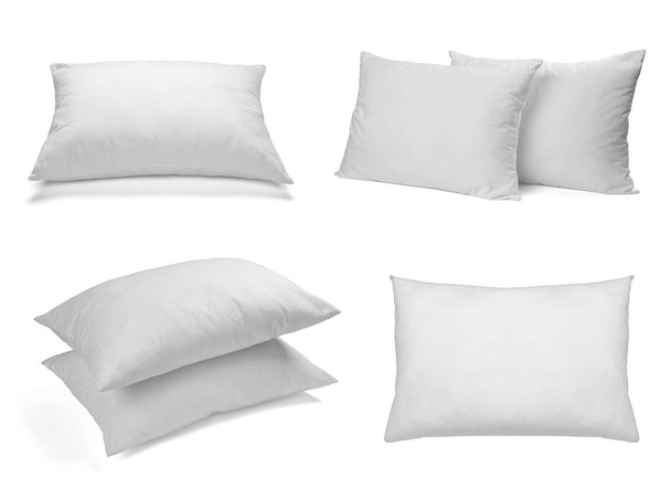 白い背景の様々 な白い枕のコレクションです。各ワンショットを別々 に - 写真・画像