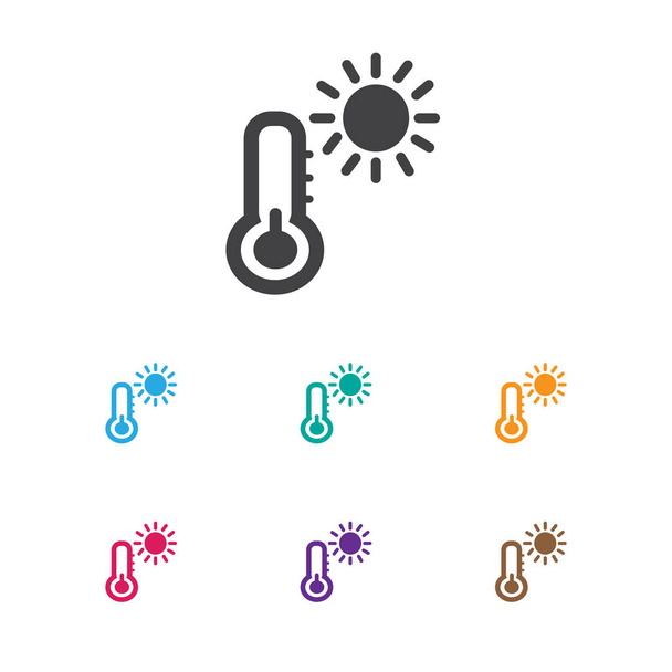Ilustracja wektorowa Symbol wakacje na ikonę ciepła. Element na białym tle termometr jakość premium w modnym stylu płaski. - Wektor, obraz