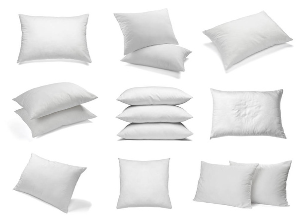 collection of various white pillows on white background. each one is shot separately - Photo, Image