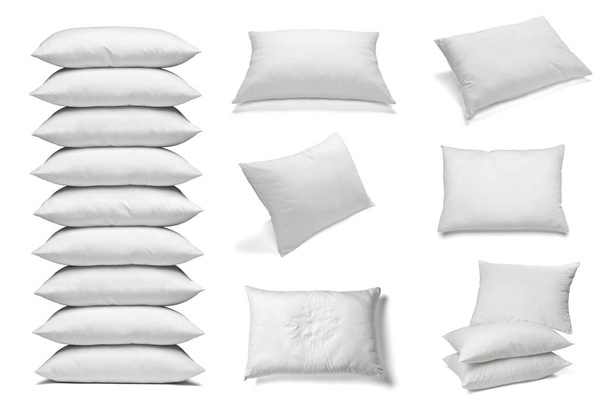 coleção de vários travesseiros brancos no fundo branco. cada um é baleado separadamente
 - Foto, Imagem