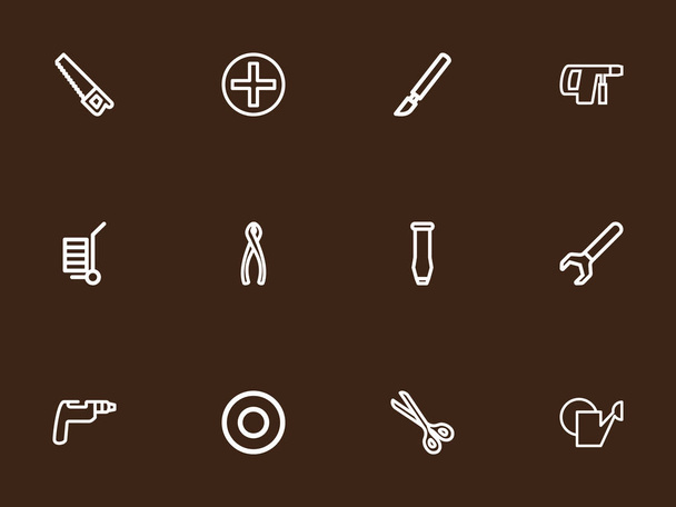 Conjunto de 12 iconos de contorno de aparatos editables. Incluye símbolos tales como agujero, espaciador, taladro y más. Puede ser utilizado para el diseño de la tela, móvil, interfaz de usuario e infografía
. - Vector, Imagen