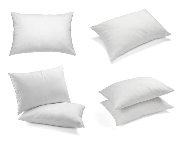 colección de varias almohadas blancas sobre fondo blanco. cada uno se dispara por separado
 - Foto, Imagen