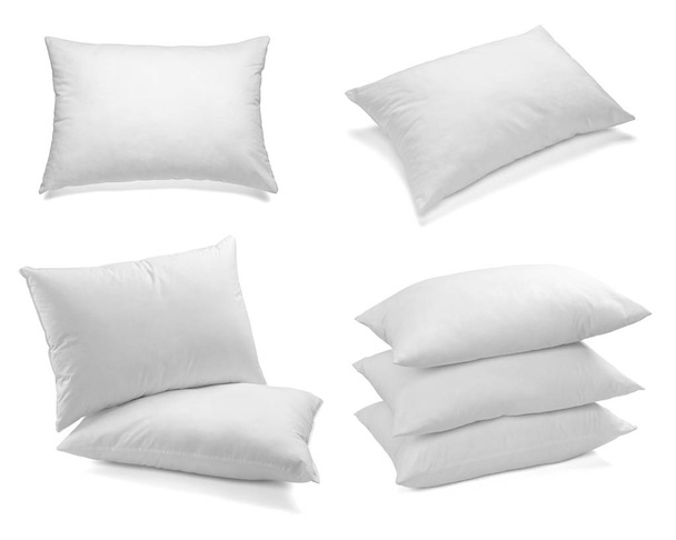 colección de varias almohadas blancas sobre fondo blanco. cada uno se dispara por separado
 - Foto, Imagen
