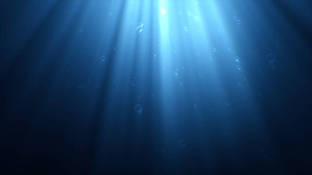 Podvodní scéna s vzduchové bubliny plovoucí nahoru a slunce svítí skrz vodu 3d obrázek - Fotografie, Obrázek
