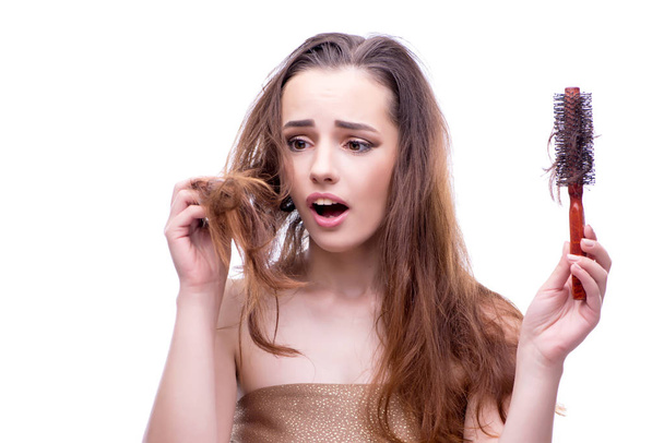 Woman in beauty concept combing hair loosig loss - Photo, Image