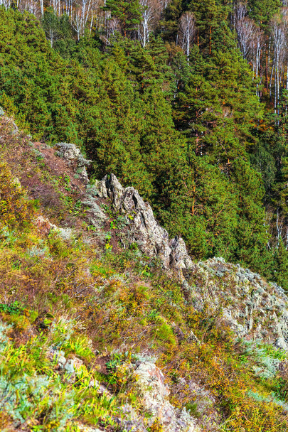 "Berd rocks" - nature monument of regional value. Autumn landscape. Novososedovo, Siberia, Novosibirsk oblast, Russia - Foto, Imagem