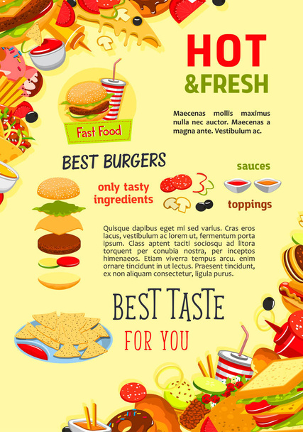 Fast Food Restaurant Burger Mahlzeiten Vektorplakat - Vektor, Bild