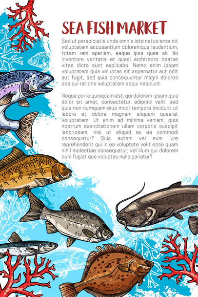 Vector poster of fish catch for sea food maket - Vector, Image