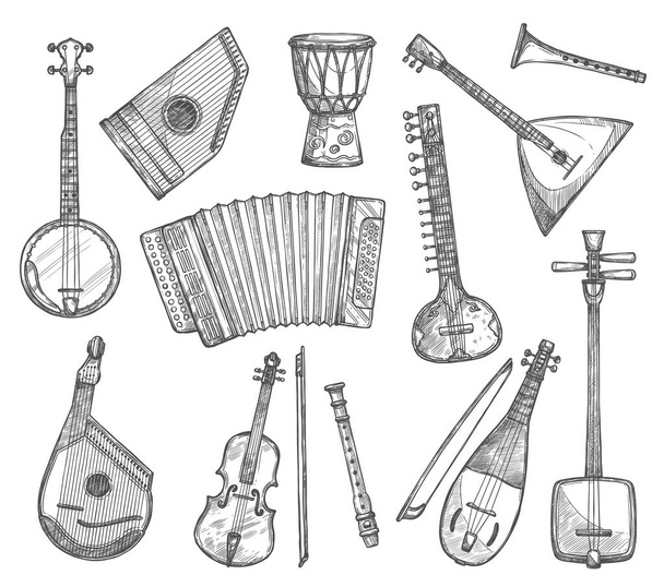 Vector schets iconen van muziekinstrumenten - Vector, afbeelding