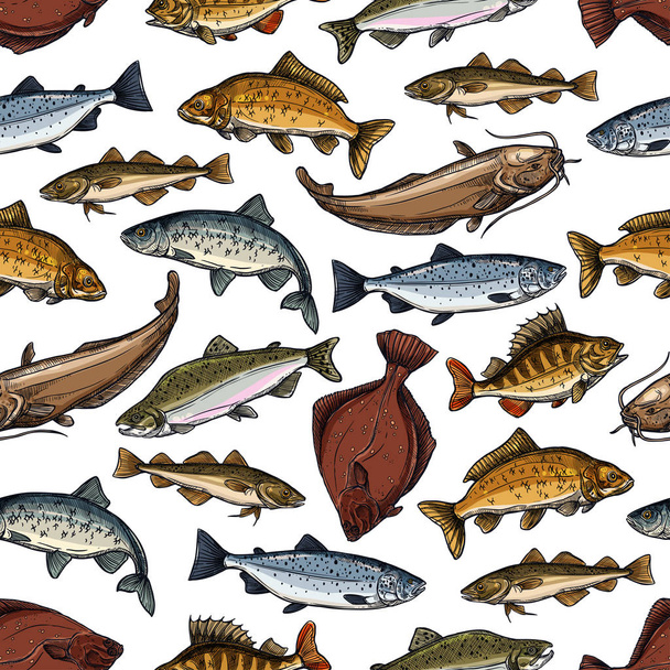 Vector fish pattern of seamless sea ocean fishes - Vector, afbeelding