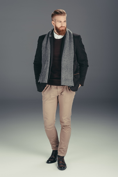 stylish man in jacket with scarf - Foto, Imagen