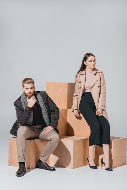 stylish couple on wooden blocks - Foto, Imagem