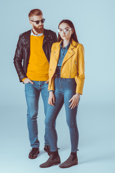 fashionable couple in leather jackets - Foto, Imagem