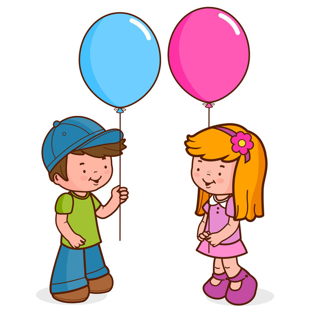 Balonlar tutan çocuk - Vektör, Görsel