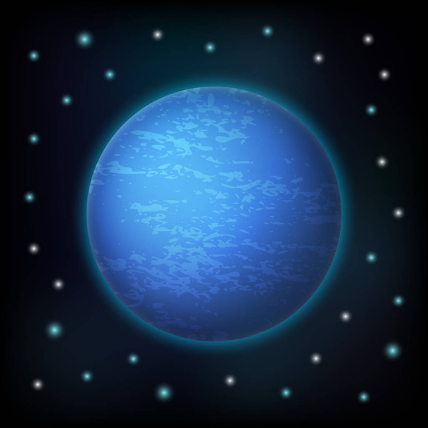 Cartoon blue planet on cosmic background with stars - Vector, Image