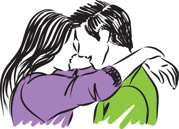 man and woman hugging an looking vector illustration - Vektör, Görsel