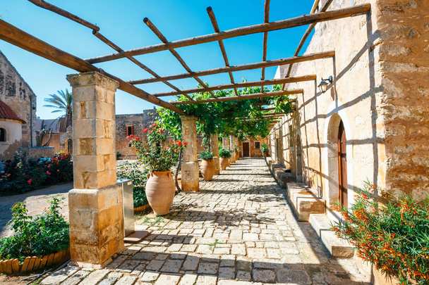 The courtyard of Arkadi Monastery on Crete island, Greece - Photo, Image