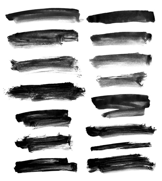 Set of black watercolor brushes ink - 写真・画像