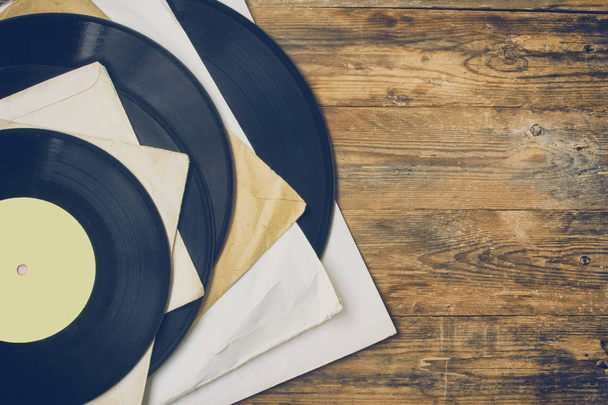pile of old vinyl records in paper cover - Photo, Image