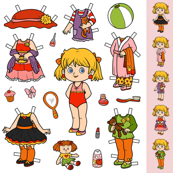 Красочный векторный набор, бумажная кукла и одежда
 - Вектор,изображение
