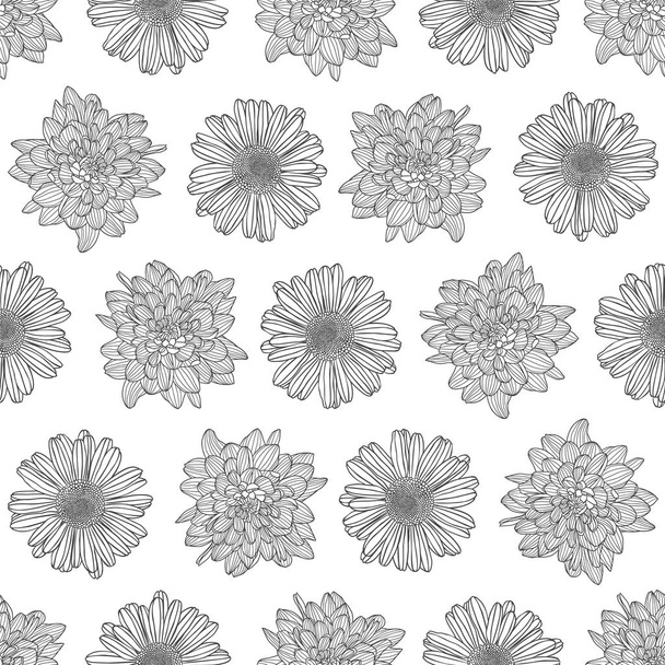 Linear seamless pattern - chrysanthemum and chamomile flowers. - Vetor, Imagem
