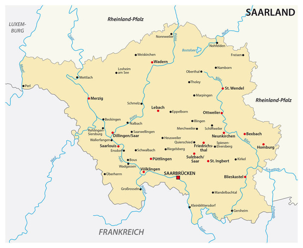 Carte de l'état de la Sarre avec les villes les plus importantes
 - Vecteur, image
