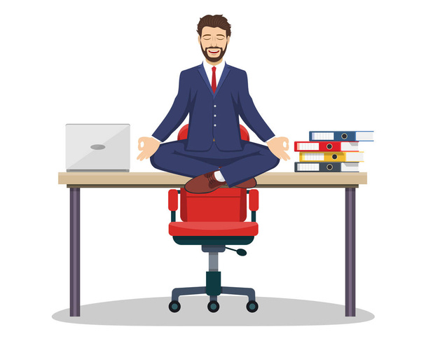 ビジネスの男性、マネージャーのオフィスの机の上に座って - ベクター画像