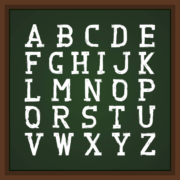 Retro font on chalkboard. Grunge latin letters. - Vector, Imagen