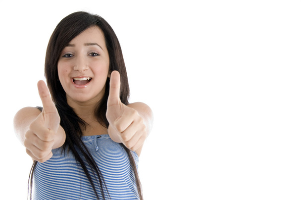 adolescente feliz mostrando polegares para cima
 - Foto, Imagem