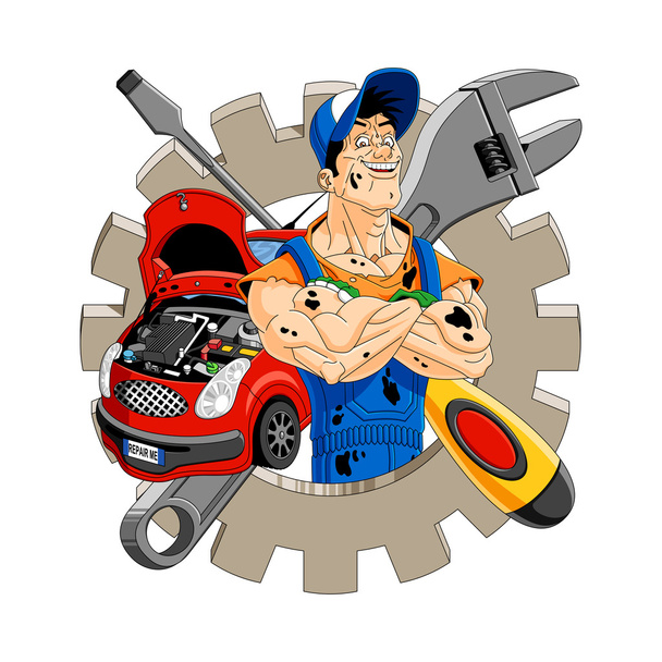 Cheerful mechanic - Vector, Image