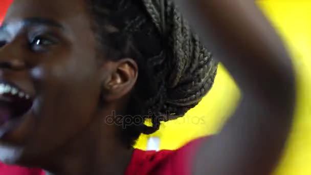 Spanish Young Black Woman Celebrating with Spain Flag - Кадри, відео