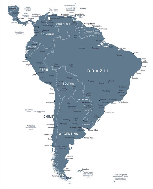 Etelä-Amerikka Kartta - Vector Illustration
 - Vektori, kuva