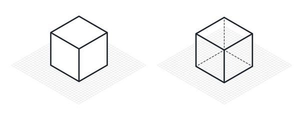 Dessin isométrique une trentaine de degrés-angle est appliquée sur ses côtés. Le cube opposé. Vecteur de grille isométrique
 - Vecteur, image