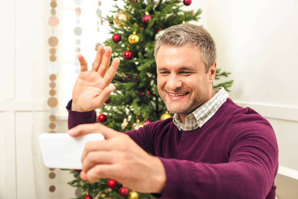 man taking selfie with smartphone - Photo, Image