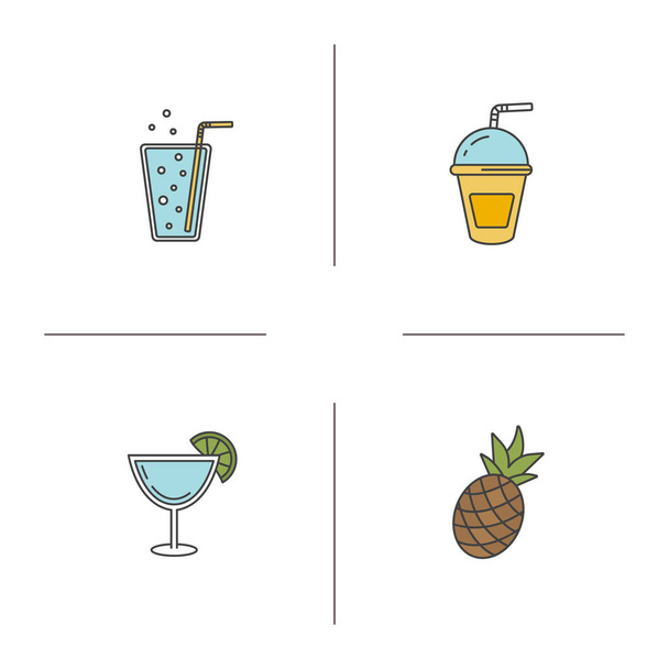 Refreshing drinks color icons set - Vector, Imagen