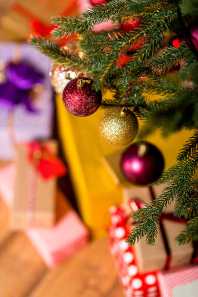 decorative balls hanging on christmas tree - Zdjęcie, obraz
