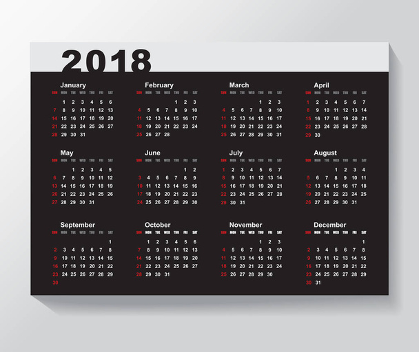 Calendar Template for 2018 year.  - Vector, Image
