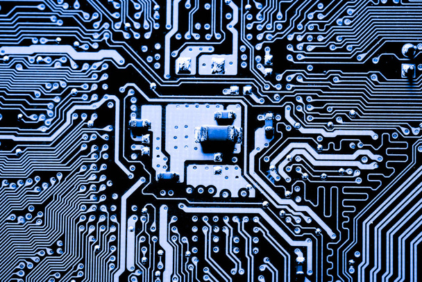 Resumen, primer plano de Circuitos Electrónicos en Tecnología Mainboard fondo de la computadora. (placa lógica, placa base de la CPU, placa principal, placa del sistema, mobo
) - Foto, imagen