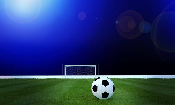 ぼやけた青いグラデーション background.3d で草サッカーのフィールドでサッカーの黒と白の色のレンダリング  - 写真・画像